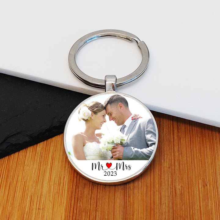Personalised Mr &amp; Mrs Photo Keyring with Date
