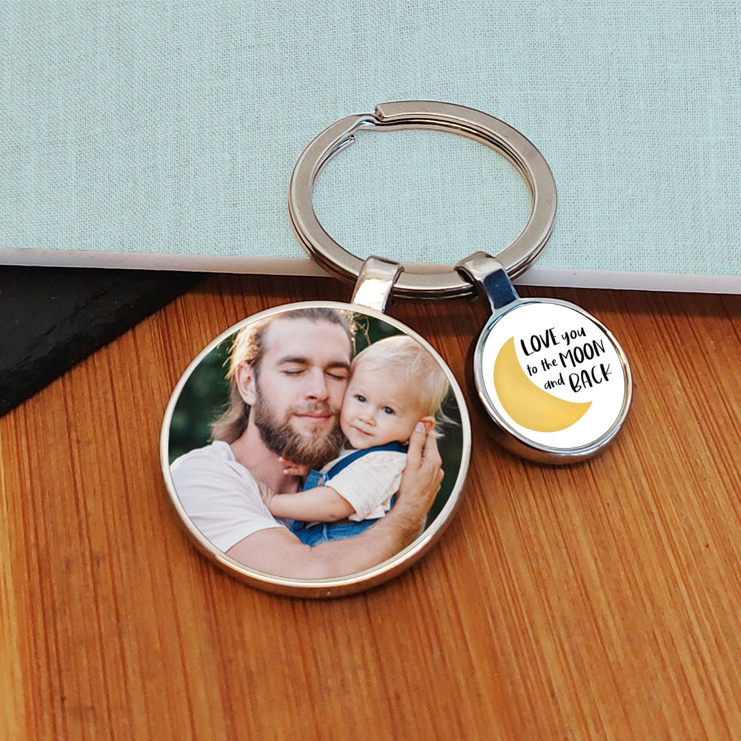 Personalised Moon &amp; Back Photo Keyring with Charm