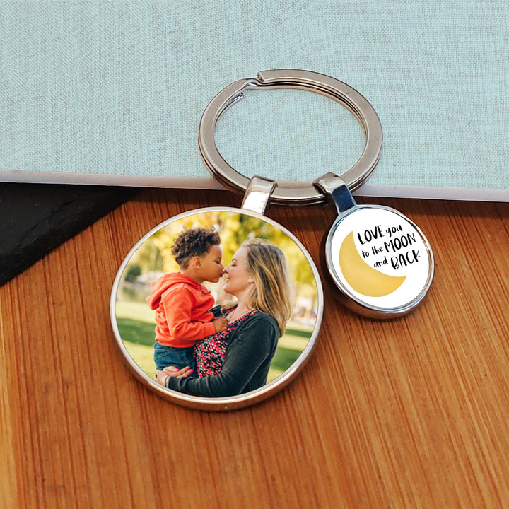 Personalised Moon &amp; Back Photo Keyring with Charm
