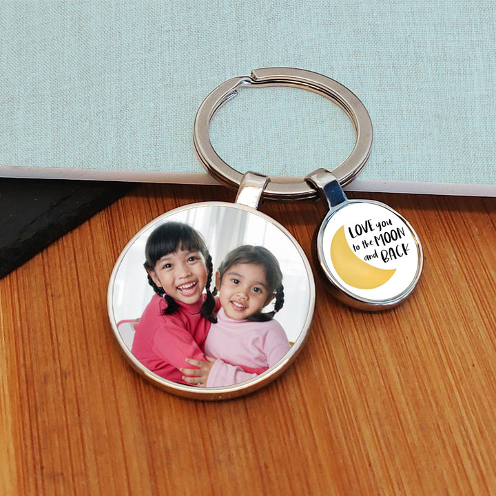 Personalised Moon &amp; Back Photo Keyring with Charm