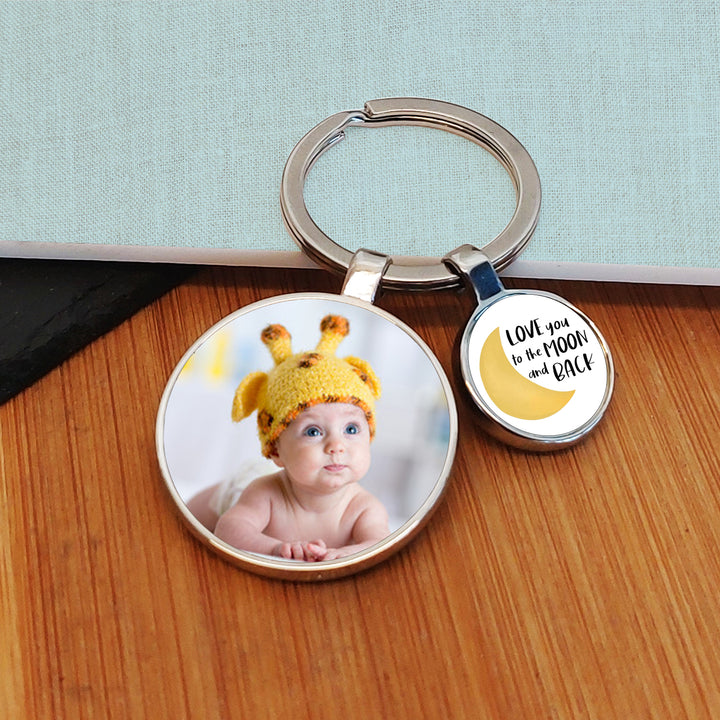 Personalised Moon &amp; Back Photo Keyring with Charm