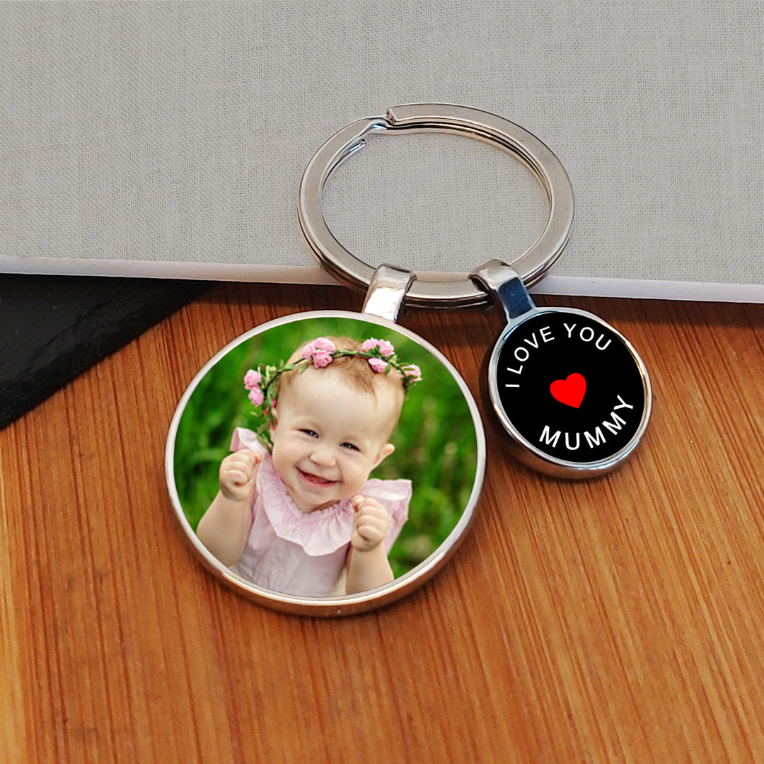 Personalised Love You Mummy Photo Keyring with Charm
