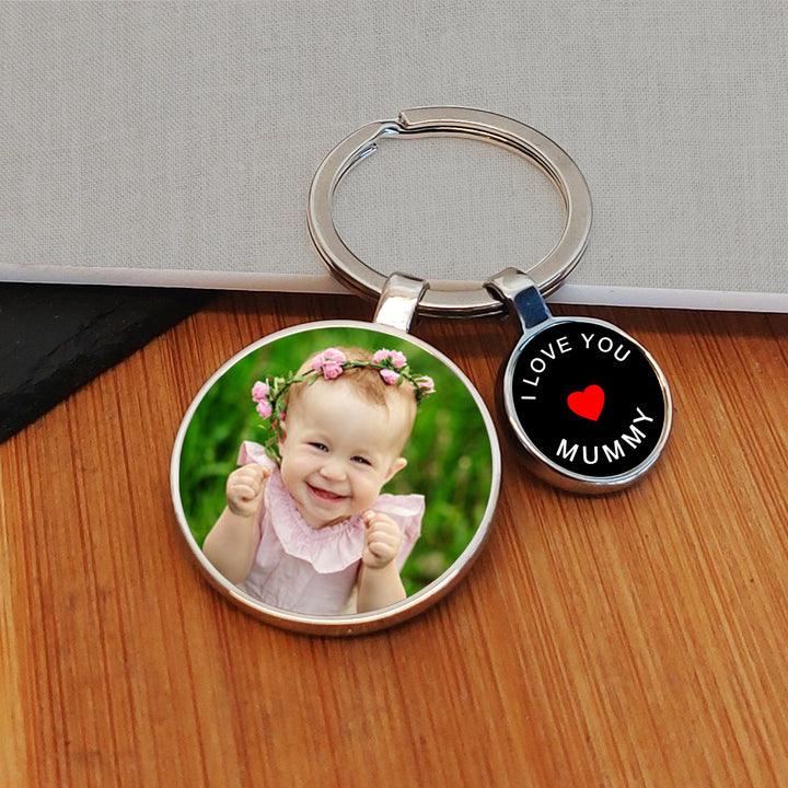 Personalised Love You Mummy Photo Keyring with Charm