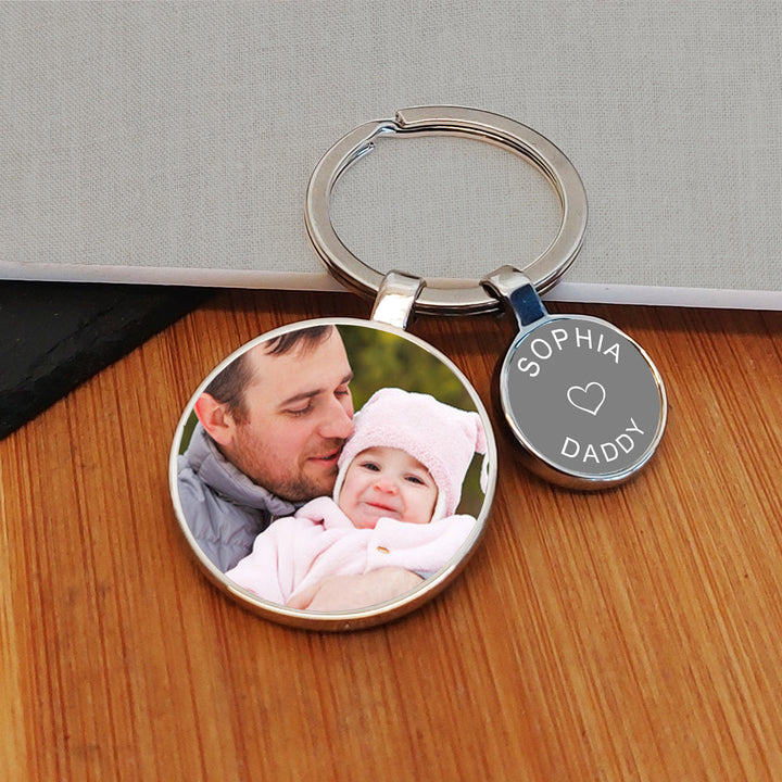 Personalised Loveheart Photo Upload Keyring with Charm