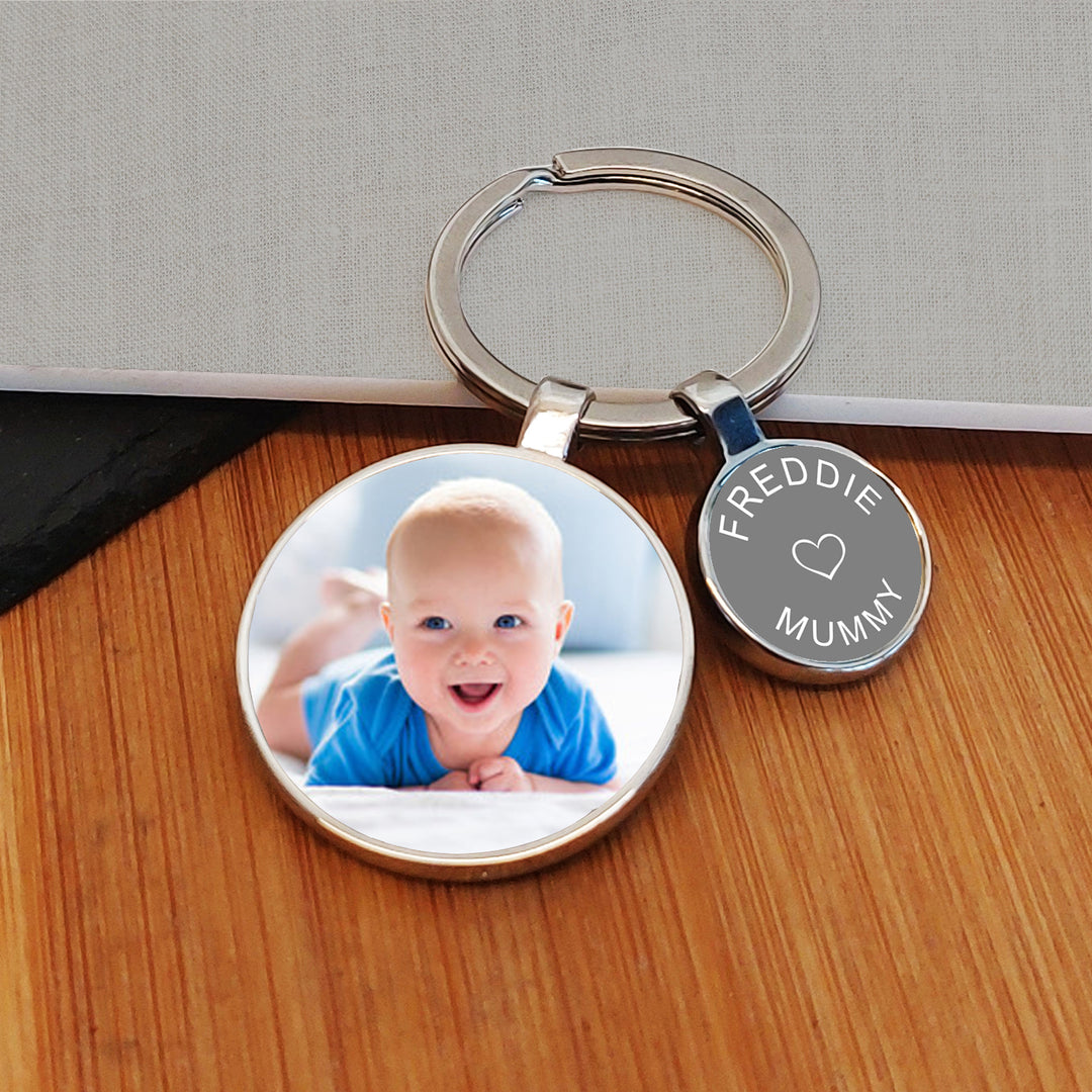 Personalised Loveheart Photo Upload Keyring with Charm