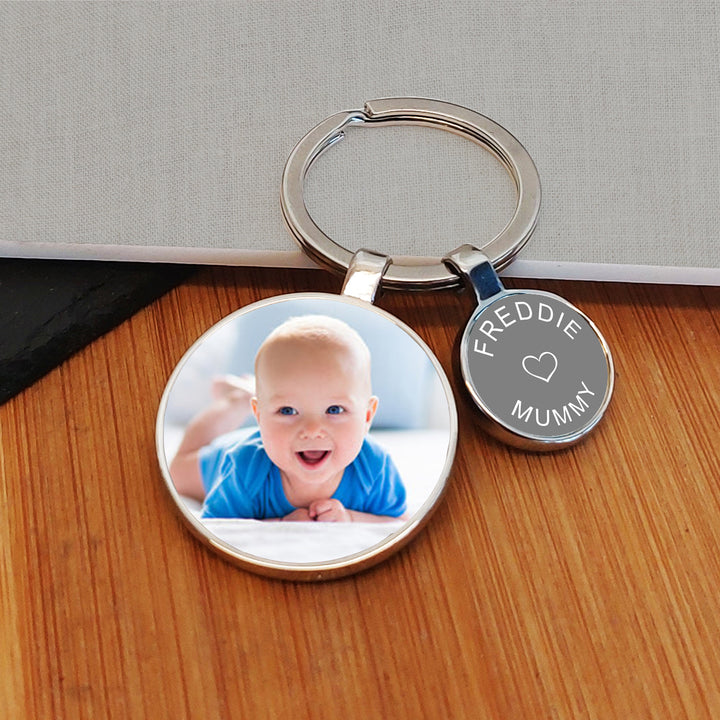 Personalised Loveheart Photo Upload Keyring with Charm