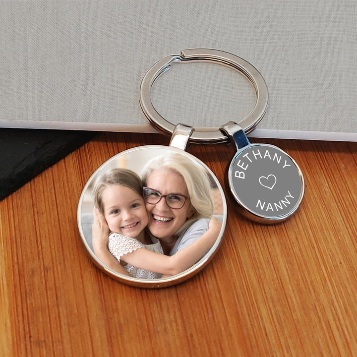 Personalised Loveheart Photo Upload Keyring with Charm