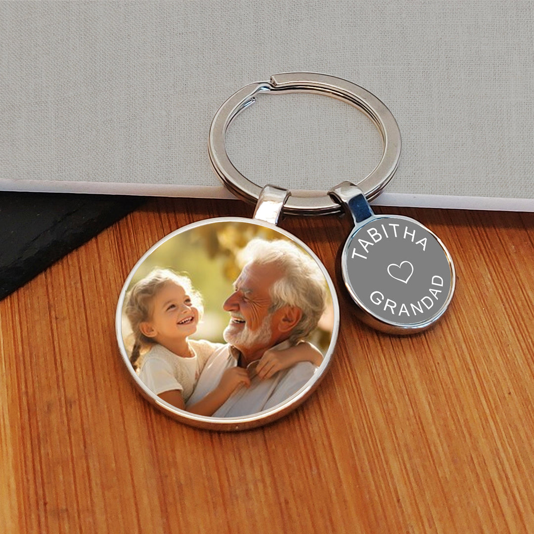 Personalised Loveheart Photo Upload Keyring with Charm