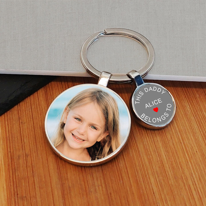 Personalised Daddy Belongs To Photo Keyring with Charm