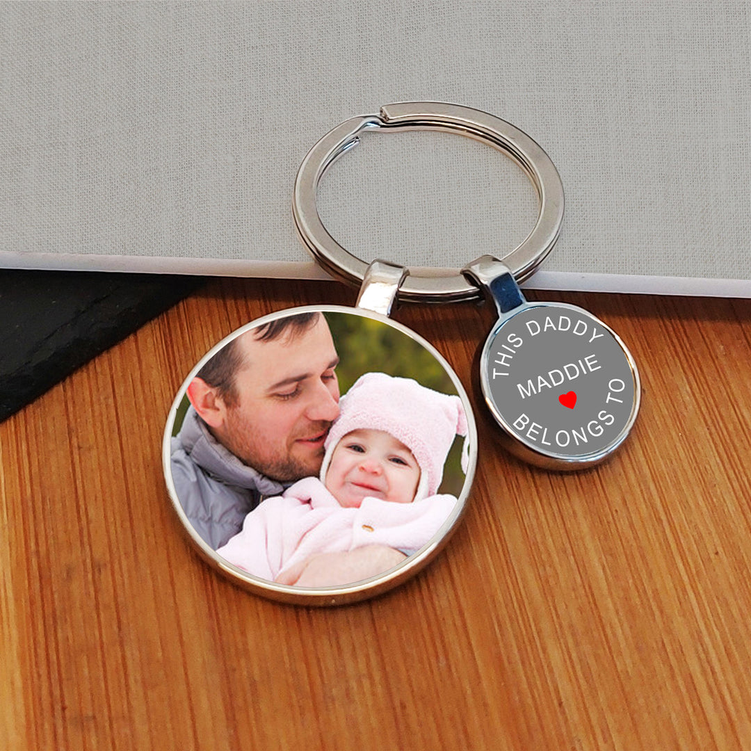 Personalised Daddy Belongs To Photo Keyring with Charm