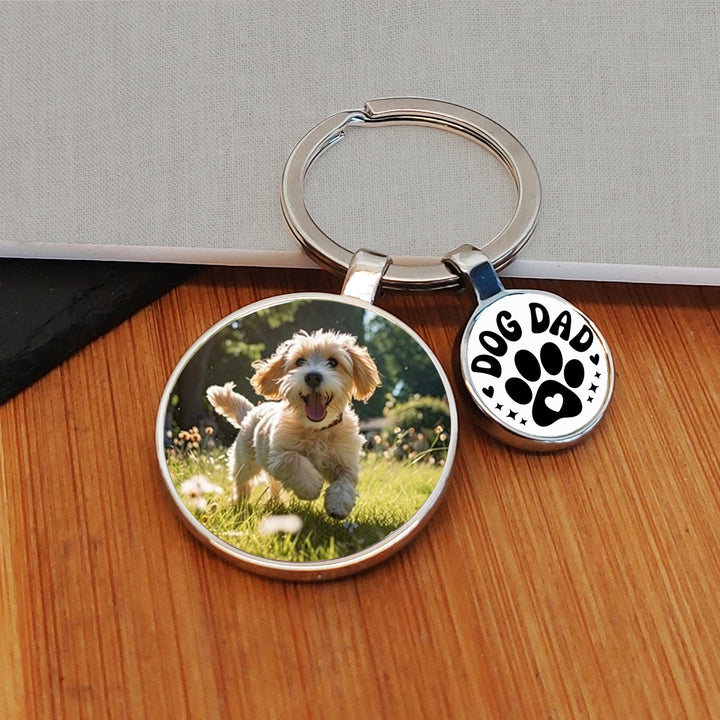 Personalised Dog Dad Photo Upload Keyring with Charm