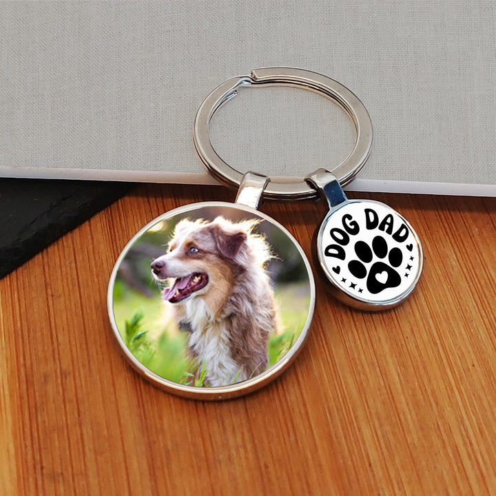 Personalised Dog Dad Photo Upload Keyring with Charm