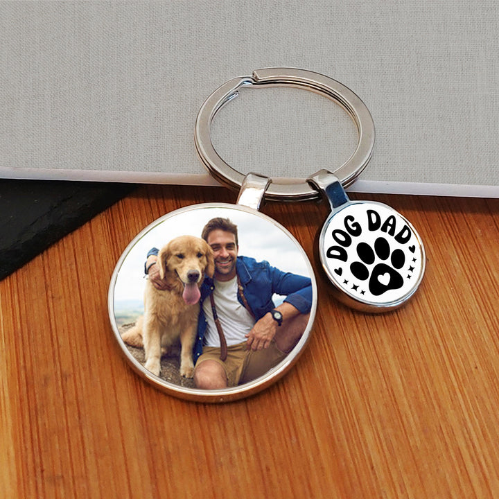 Personalised Dog Dad Photo Upload Keyring with Charm