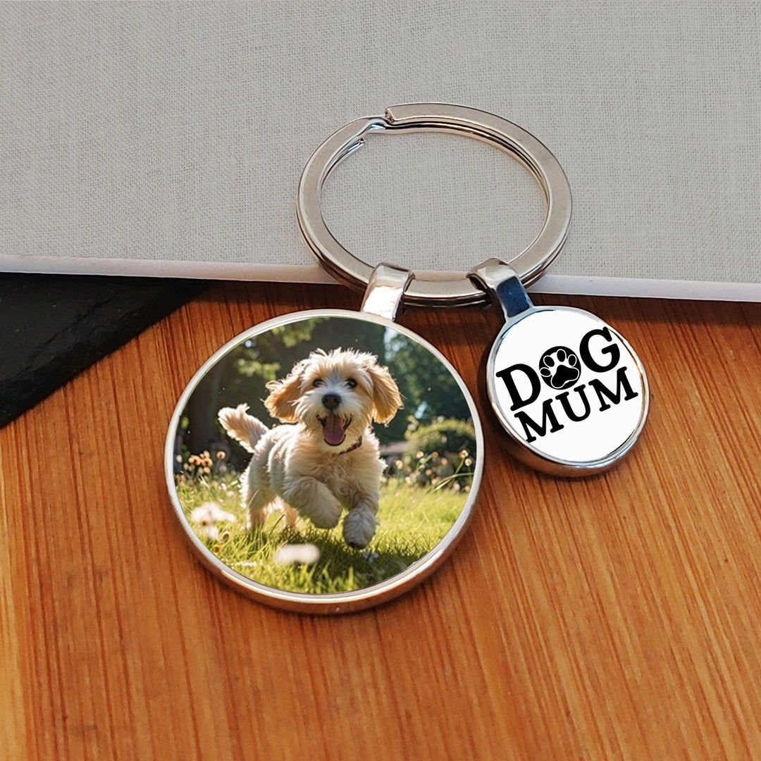 Personalised Dog Mum Photo Keyring with Charm
