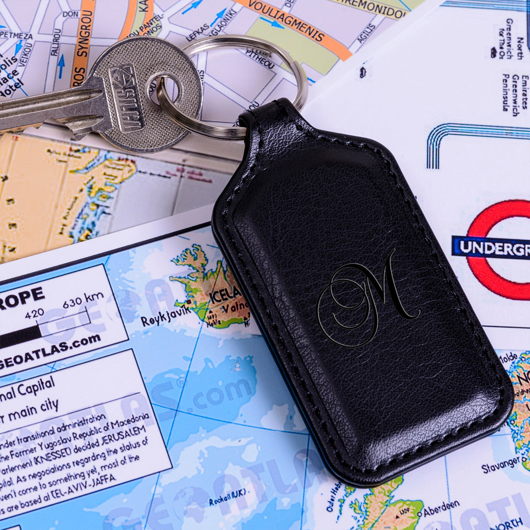 Personalised Script Initial Faux Leather Key Ring