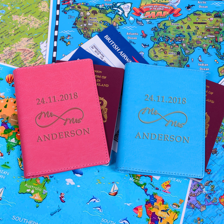 Personalised Mr &amp; Mrs Passport Holders Pair in Faux Leather