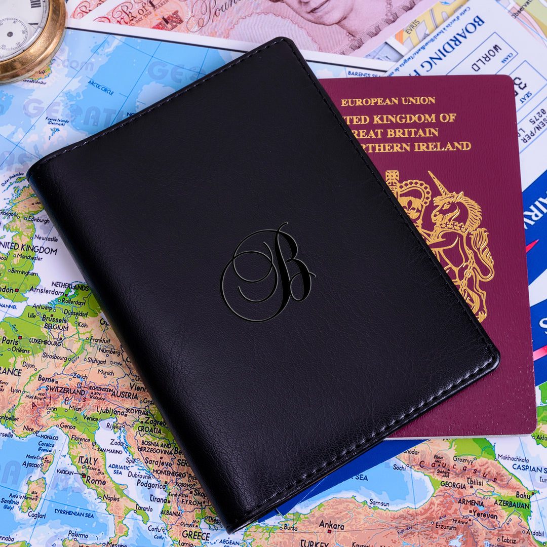 Personalised Script Initial Faux Leather Passport Holder