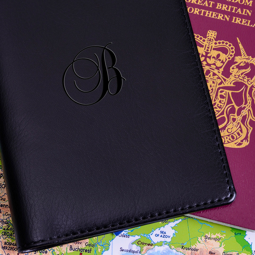 Personalised Script Initial Faux Leather Passport Holder