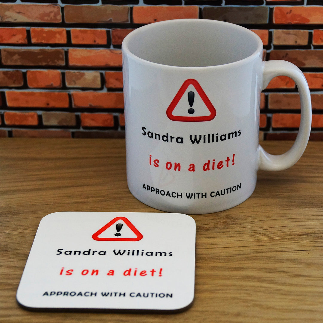 Personalised On A Diet Mug and Coaster Set