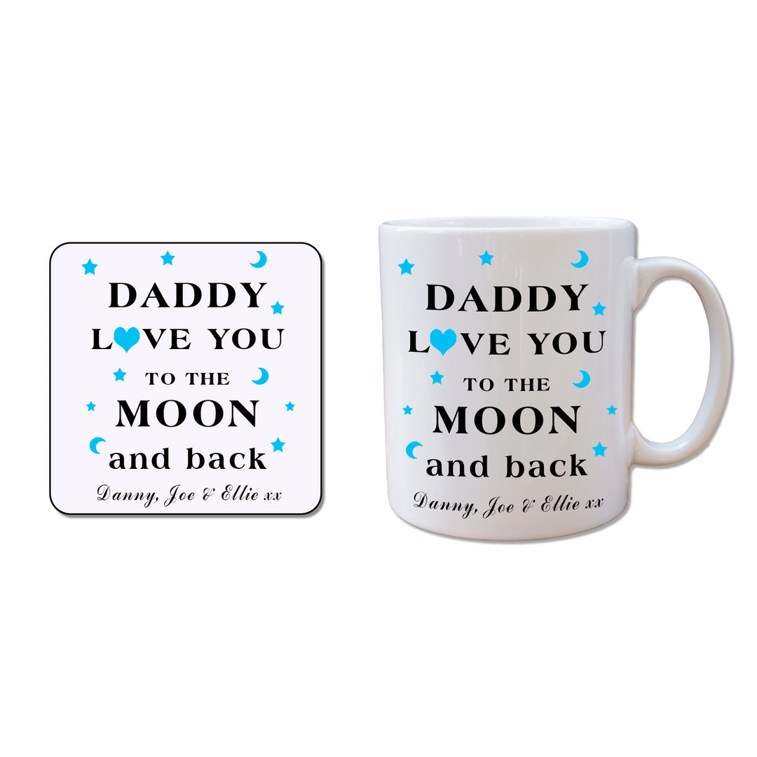 Personalised Daddy Love You To The Moon Mug &amp; Coaster Set