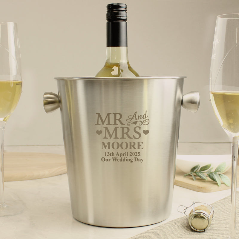 Personalised Mr & Mrs Wedding Stainless Steel Ice Bucket