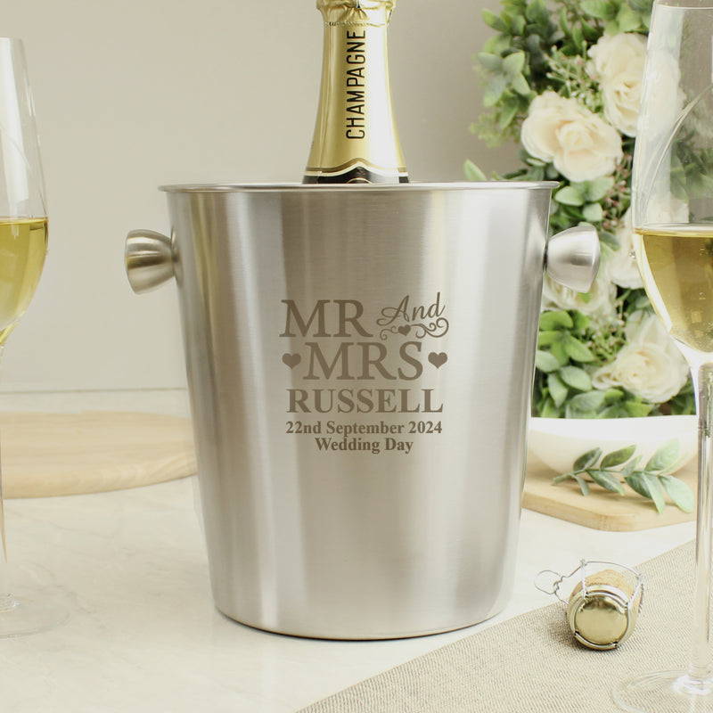 Personalised Mr & Mrs Wedding Stainless Steel Ice Bucket