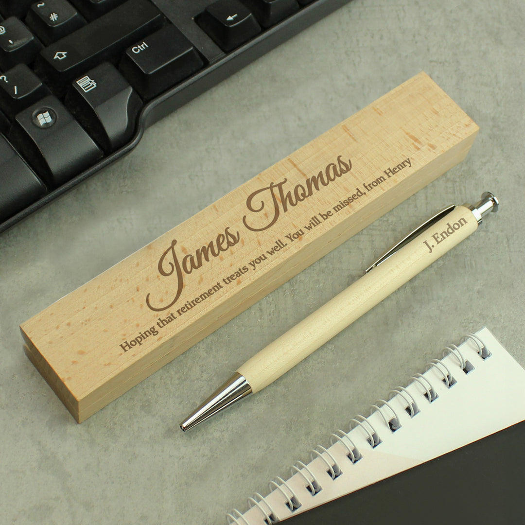 Personalised wooden pen and engraved gift box