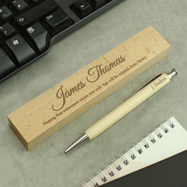 Personalised wooden pen and engraved gift box