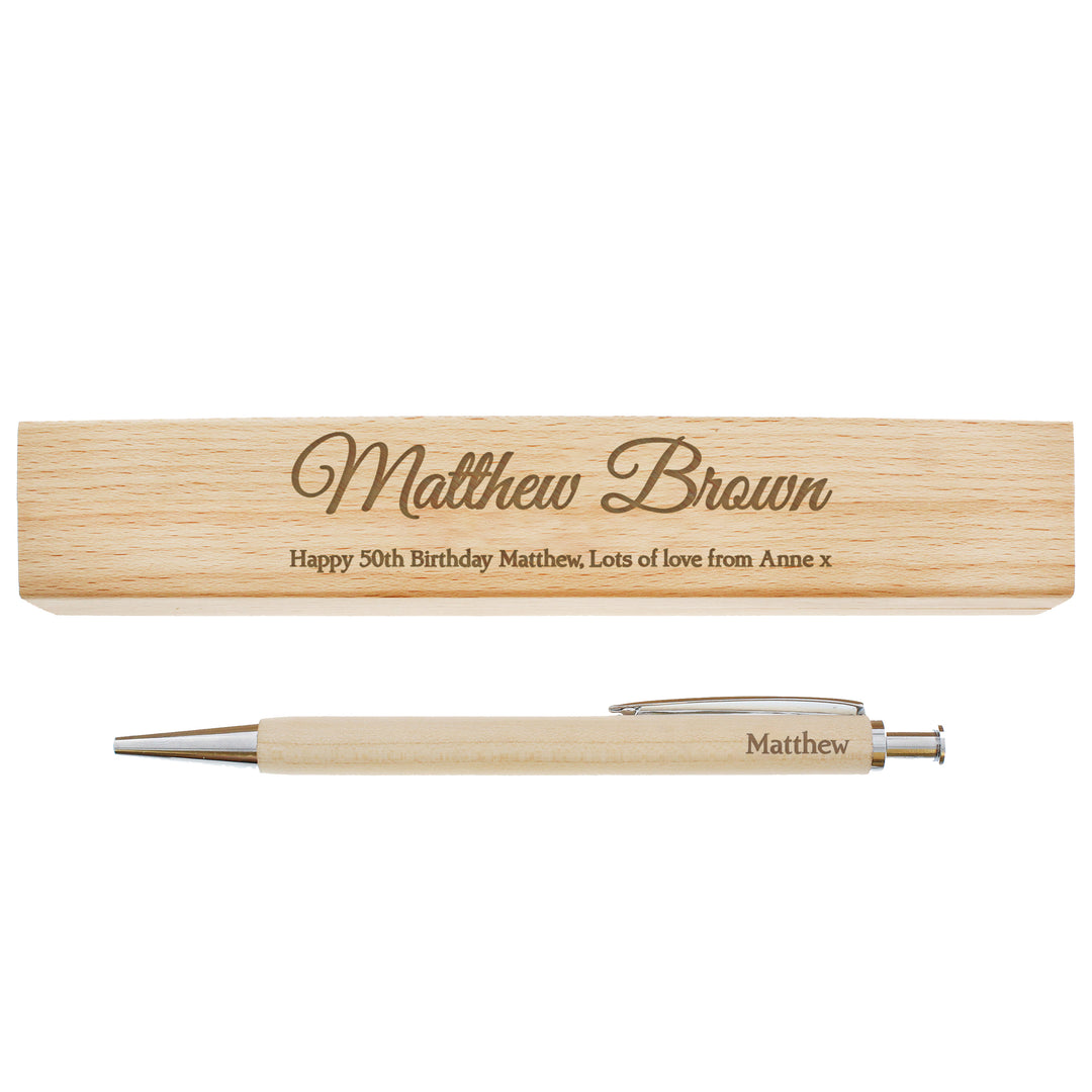 Personalised wooden pen with matching engraved wooden box