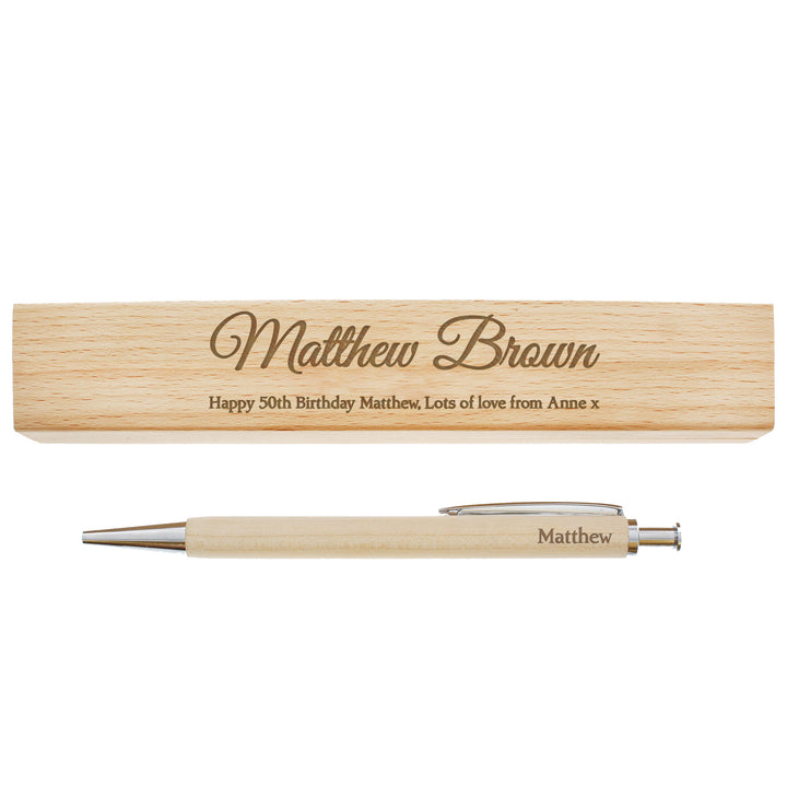 Personalised wooden pen with matching engraved wooden box