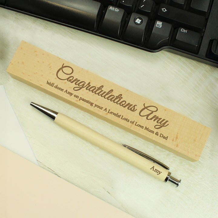 Personalised wooden pen with engraved wooden gift box