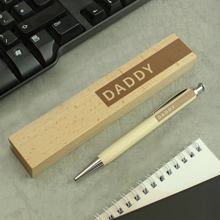 Personalised wooden pen and box engraved with a name