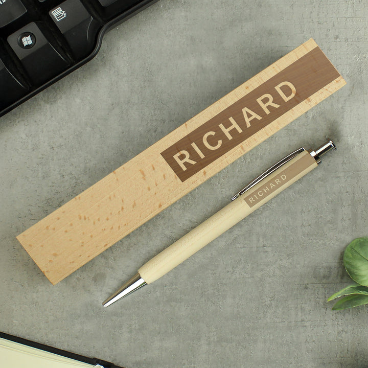 Personalised wooden pen with name-engraved wooden gift box
