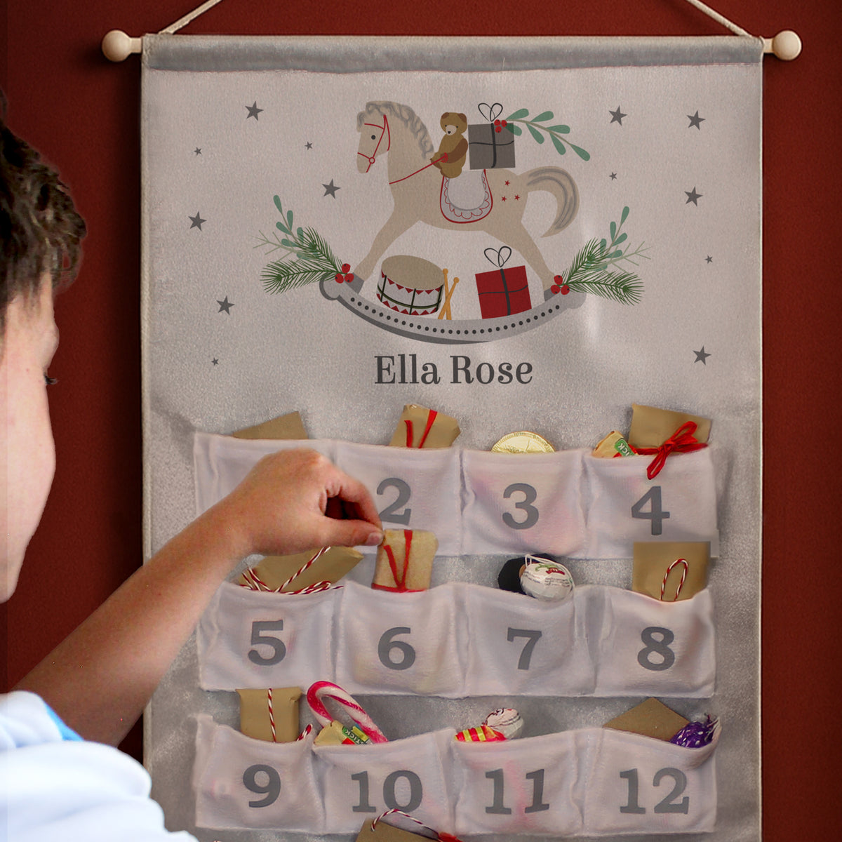 Personalised Rocking Horse Advent Calendar In Silver Grey – alternative view