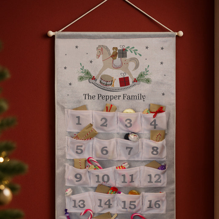 Personalised Rocking Horse Advent Calendar In Silver Grey – alternative view