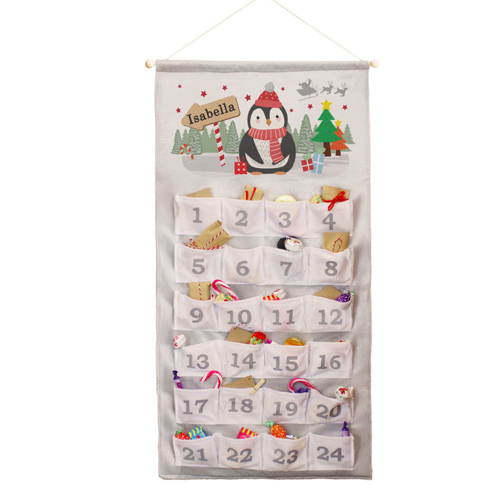 Personalised Christmas Penguin Advent Calendar In Silver Grey – alternative view