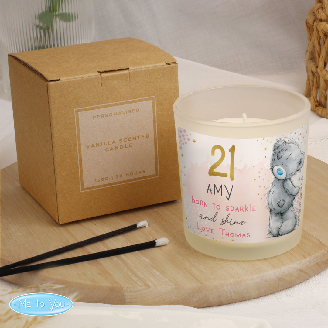 Personalised Me To You vanilla birthday jar candle with gift box, showing Amy aged 21