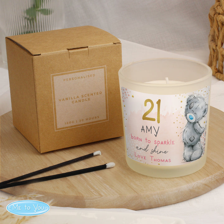 Personalised Me To You vanilla birthday jar candle with gift box, showing Amy aged 21