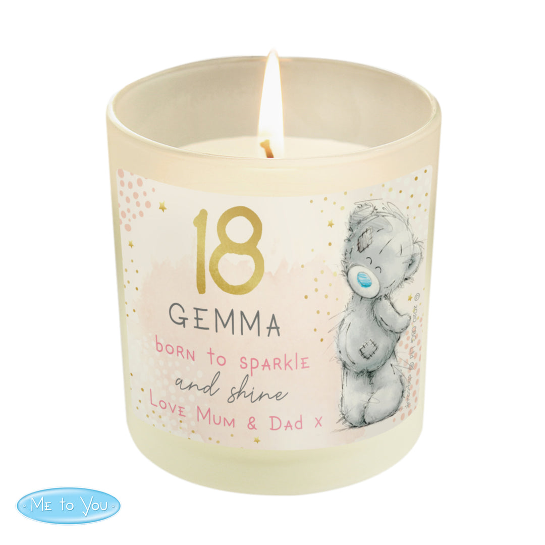 Personalised Me To You vanilla birthday candle in a frosted jar on a white background