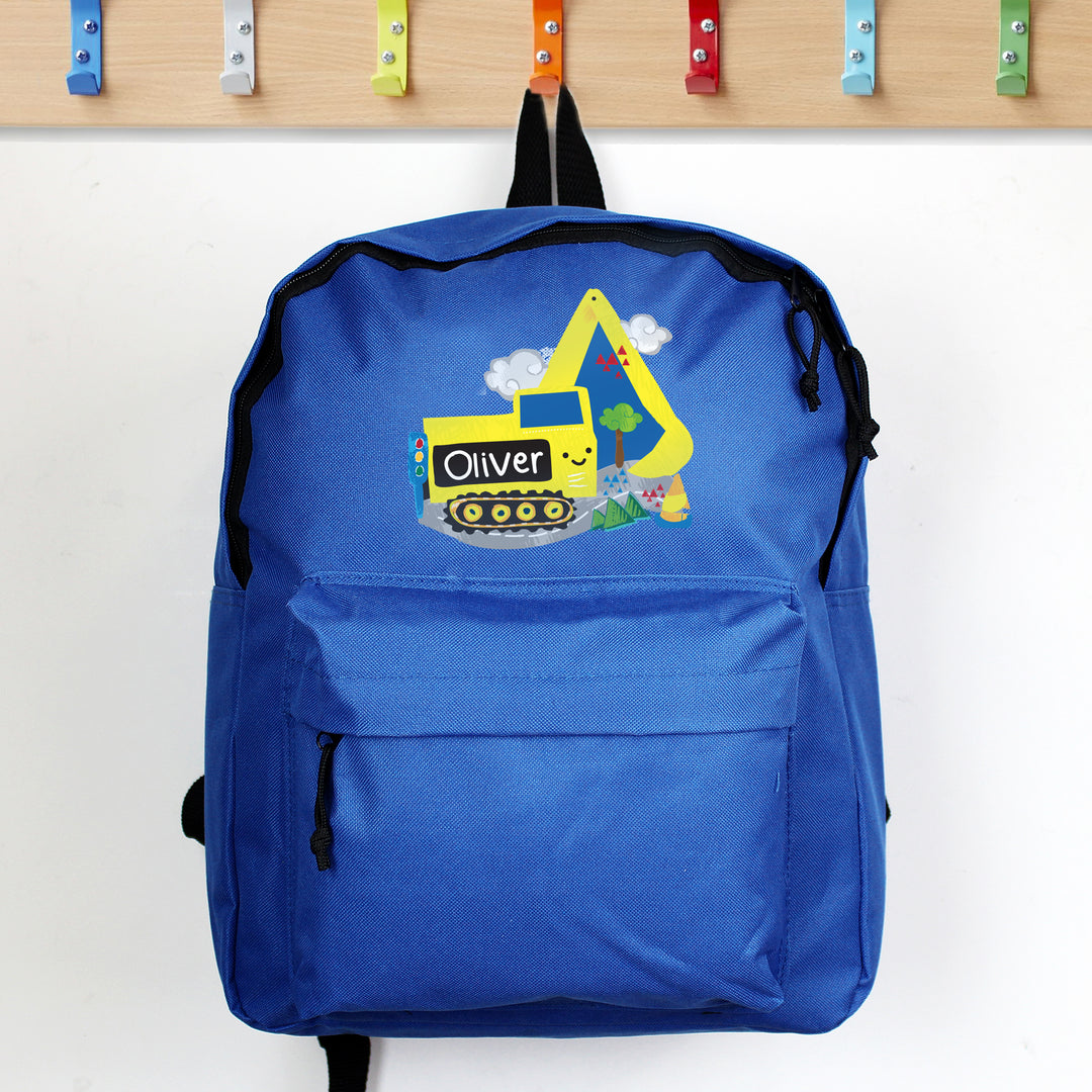 Personalised Digger Blue Backpack, The Personal Shop, personalised gifts