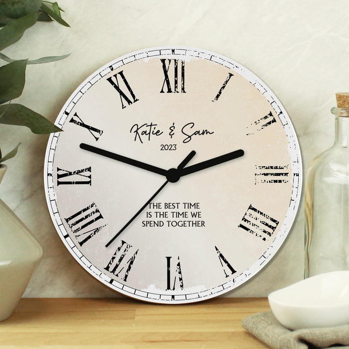 Personalised Rustic Message Wood Clock – alternative view