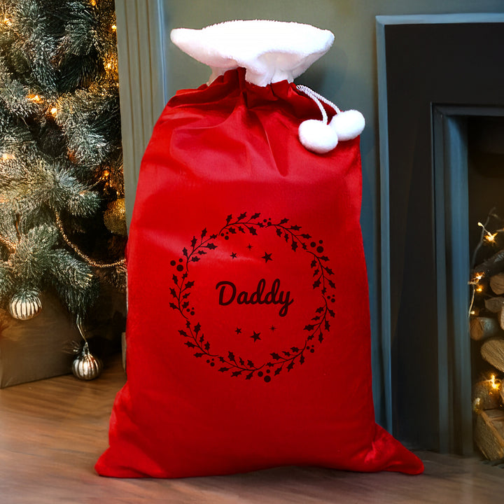 Personalised Holly Red Christmas Sack