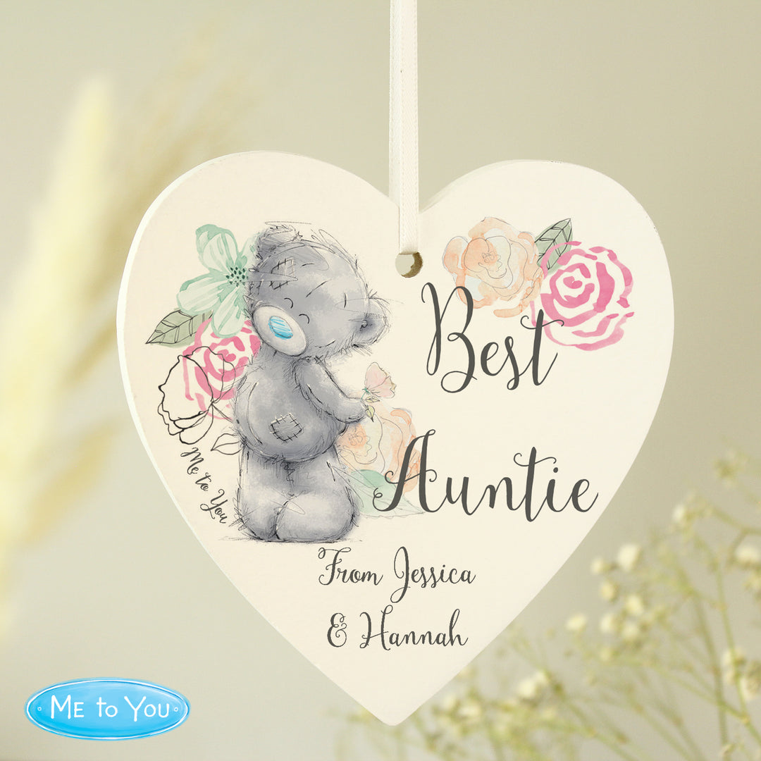Personalised Me to You Floral Wooden Heart Decoration