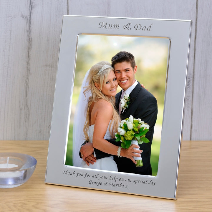 Personalised Mum &amp; Dad Silver Plated Photo Frame 7x5