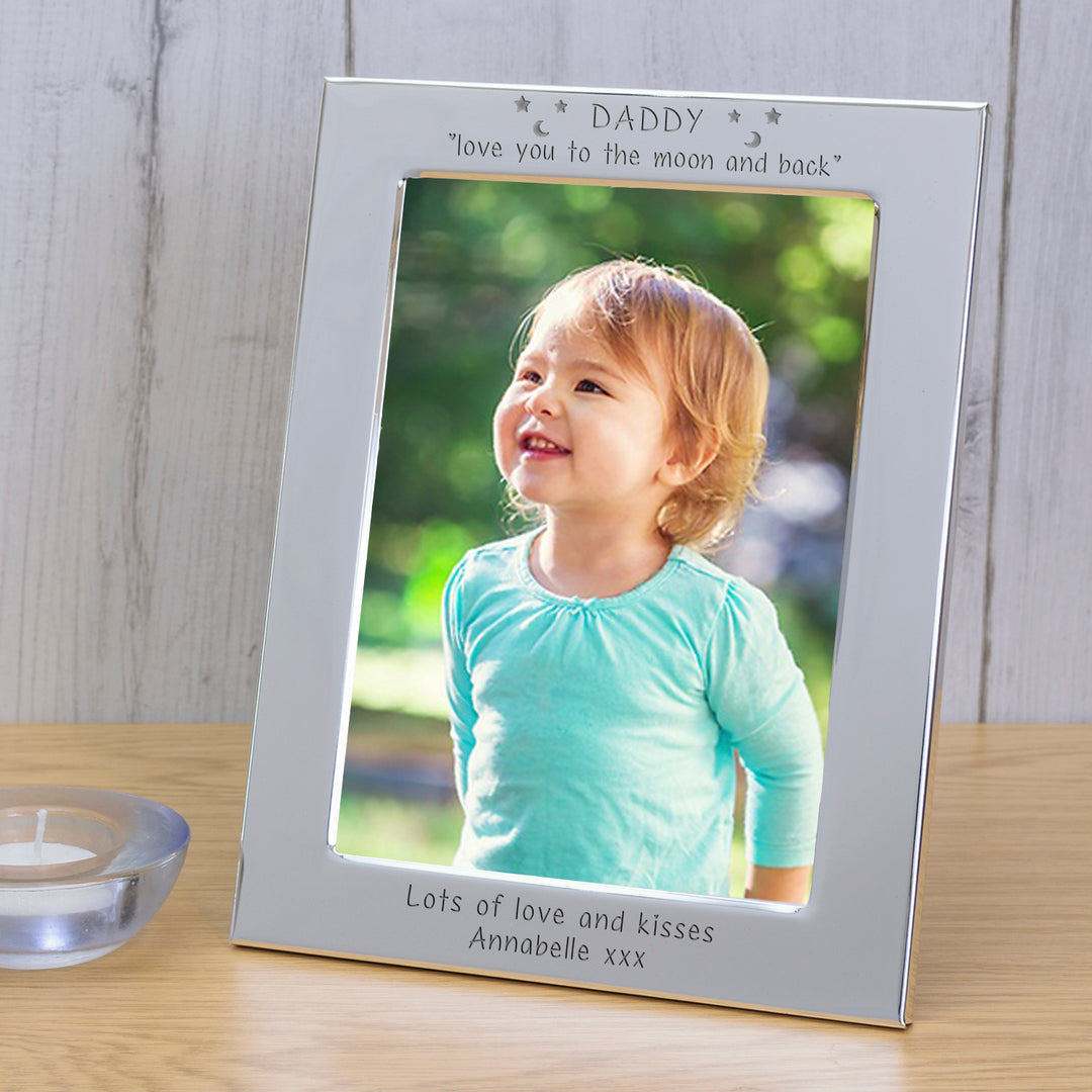 Personalised Daddy Moon and Back Silver Plated 6x4 Photo Frame