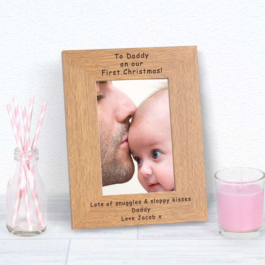 Personalised First Christmas Daddy Oak Finish Photo Frame 7x5