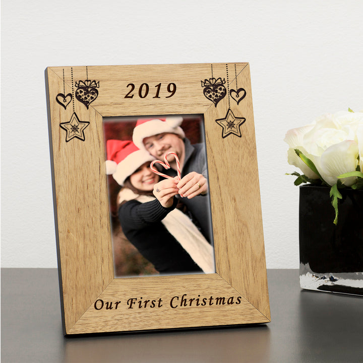 Personalised Our First Christmas Oak Finish Photo Frame 6x4