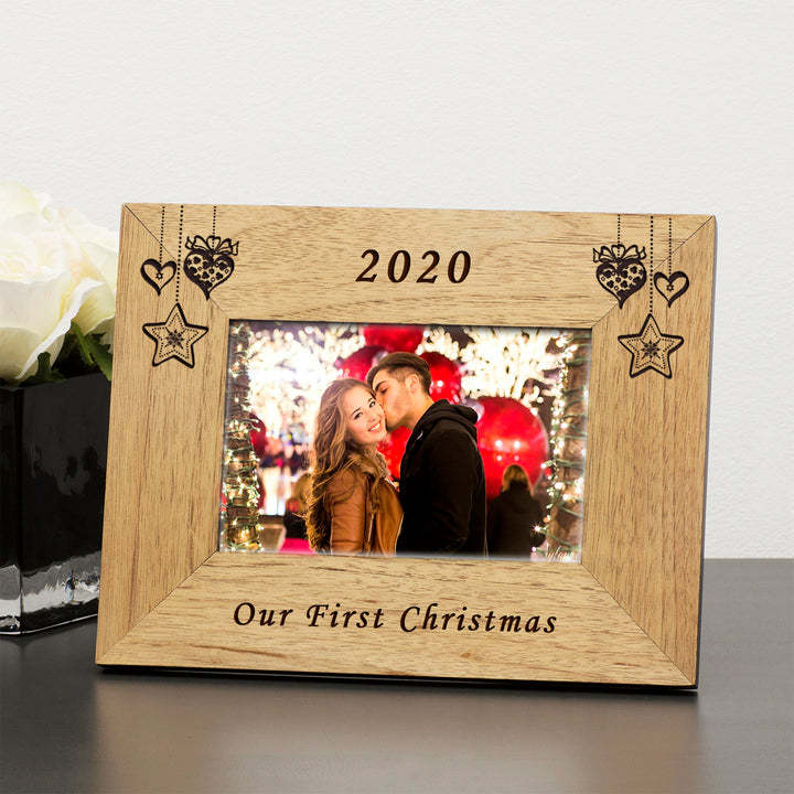 Personalised Our First Christmas Oak Finish Photo Frame 6x4