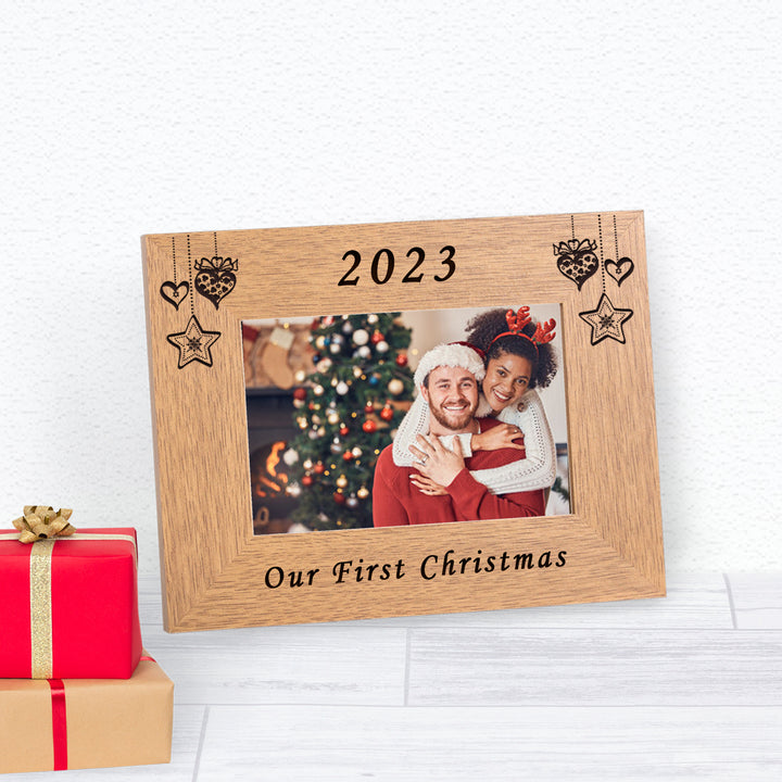 Personalised Our First Christmas Oak Finish Photo Frame 6x4