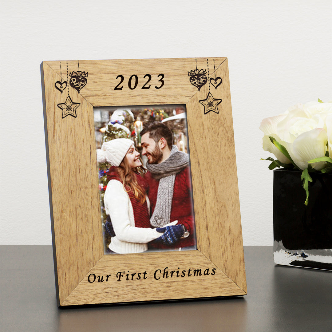 Personalised Our First Christmas Oak Finish Photo Frame 6x4